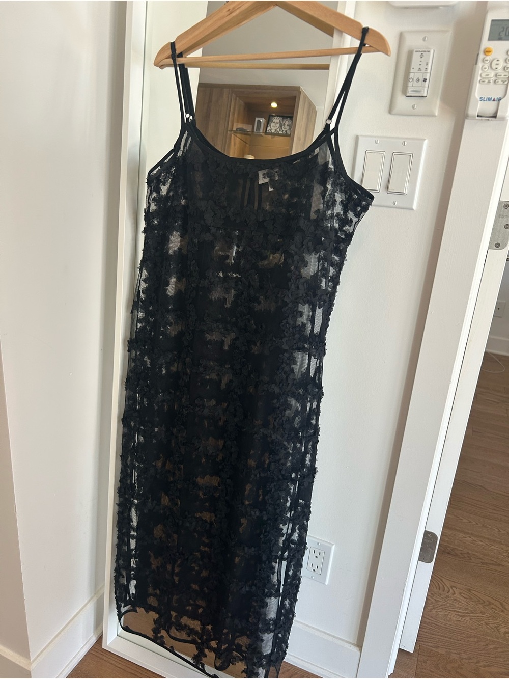 Elegant Black Floral Lace Midi Slip Dress